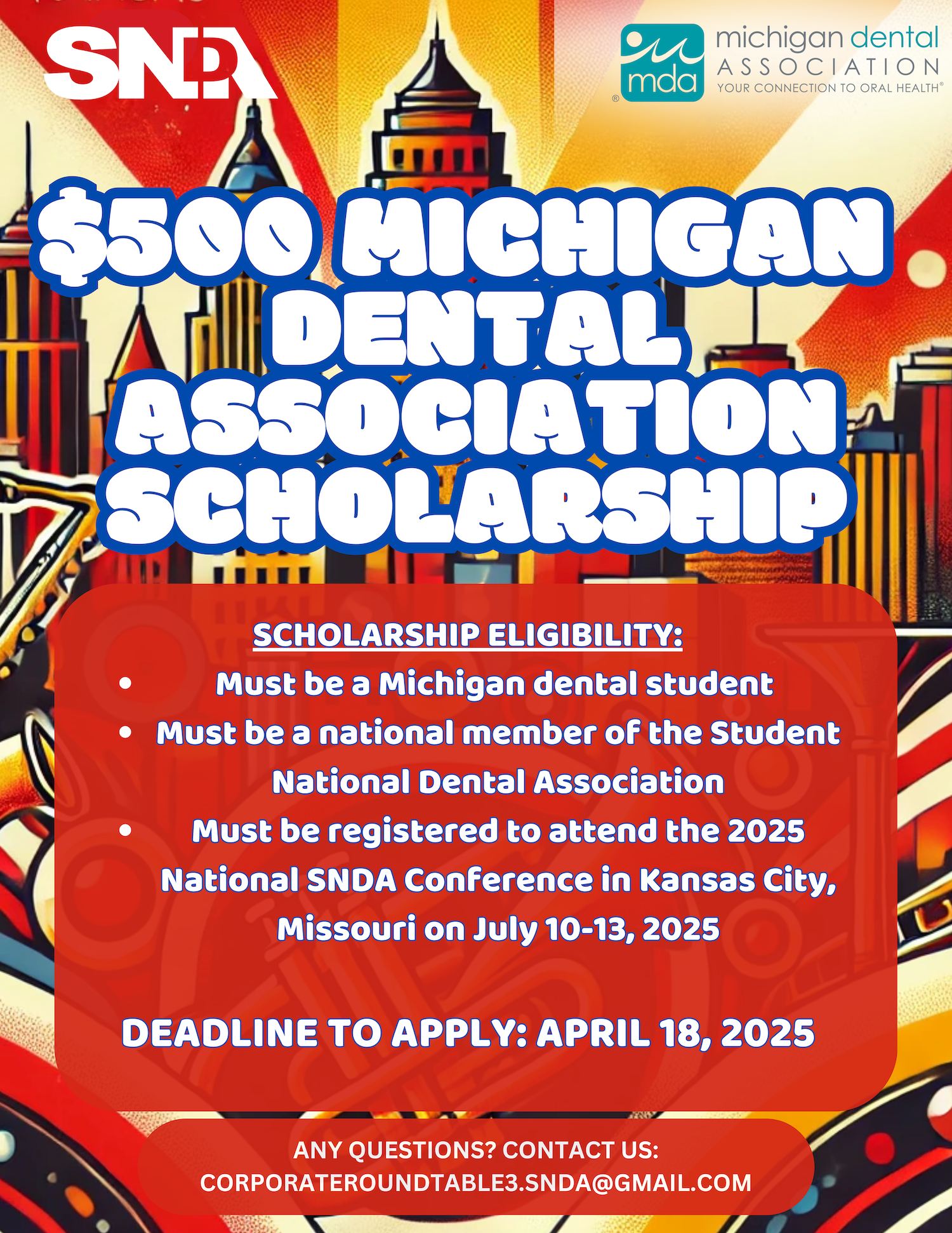 $500 Michigan Dental Association Scholarship flyer